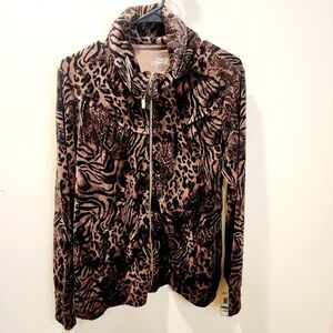 Style & Co Sport Leopard Velour Full zip Jacket size L NWT